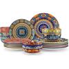 vancasso Plates and Bowls Sets,12-Piece Porcelain Dinnerware Set Service for 4, Bohemian Style Dishes Set for 4, Kitchen Dinner Set, Microwave and Dishwasher Safe, Scratch Resistant, Series KRVI(Service for 6 (18 Pcs))
