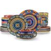 vancasso Plates and Bowls Sets,12-Piece Porcelain Dinnerware Set Service for 4, Bohemian Style Dishes Set for 4, Kitchen Dinner Set, Microwave and Dishwasher Safe, Scratch Resistant, Series KRVI(Service for 6 (24 Pcs))