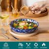 vancasso 8.5″ Pasta Bowls Set of 6, 40 oz Porcelain Shallow Salad Bowls, Serving Bowls Large Kitchen Bowl Plates Pasta Dishes Plates, Colorful Floral Design, Microwave Safe, Series SELENE(Cobalt Blue)