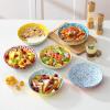 vancasso 8.5″ Pasta Bowls Set of 6, 40 oz Porcelain Shallow Salad Bowls, Serving Bowls Large Kitchen Bowl Plates Pasta Dishes Plates, Colorful Floral Design, Microwave Safe, Series SELENE(Pastel)