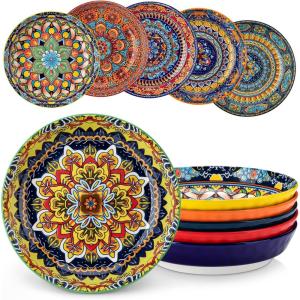 vancasso 32 Oz Pasta Bowls, Porcelain Large Colorful Salad Soup Bowls Set of 6, Dishwasher & Microwave Safe, Pasta Serving Bowls Plates for Kitchen, Dishwasher & Microwave Safe, Series KRVI