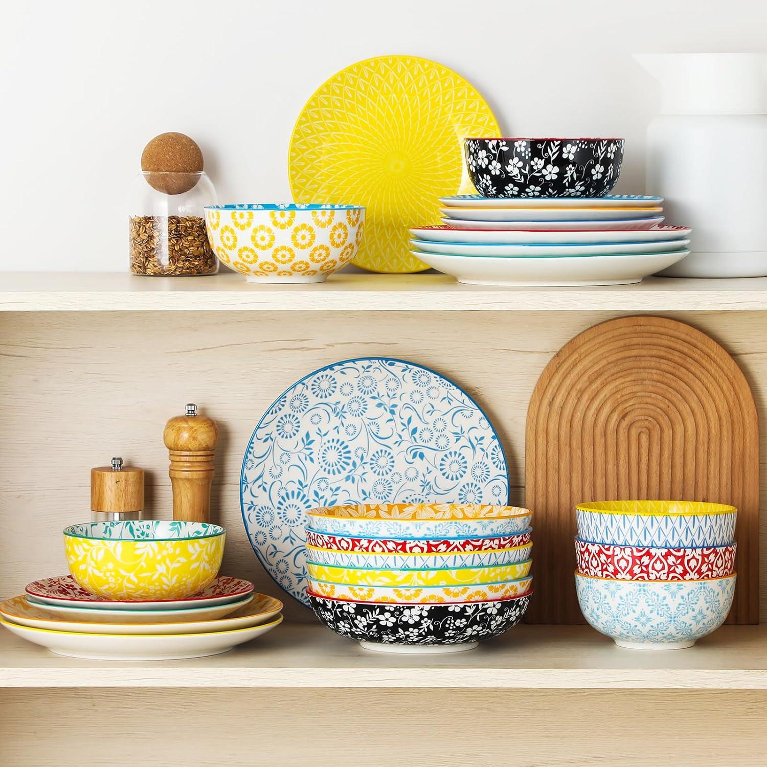 image:imagevancasso 85 Pasta Bowls Set of 6 40 oz Porcelain Shallow Salad Bowls Serving Bowls Large Kitchen Bowl Plates Pasta Dishes Plates Colorful Floral Design Microwave Safe Series SELENEPastel