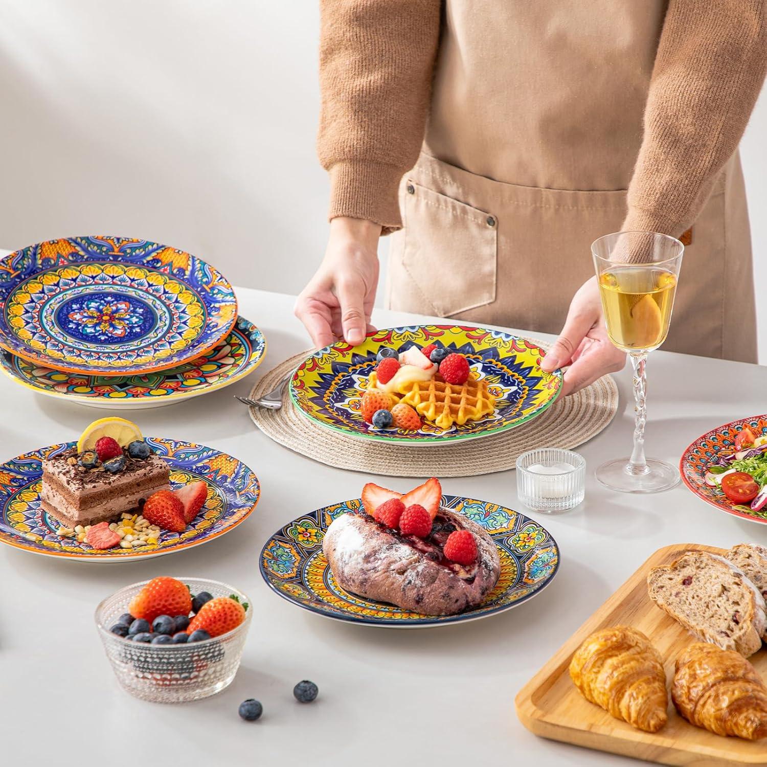 image:imagevancasso Bohemian Dinner Plates Set of 6 105 Inch Ceramic Kitchen Plates for Dinner Colorful Printed Dishes for Dining Microwave amp Dishwasher Safe Plate Set Series KRVI85in