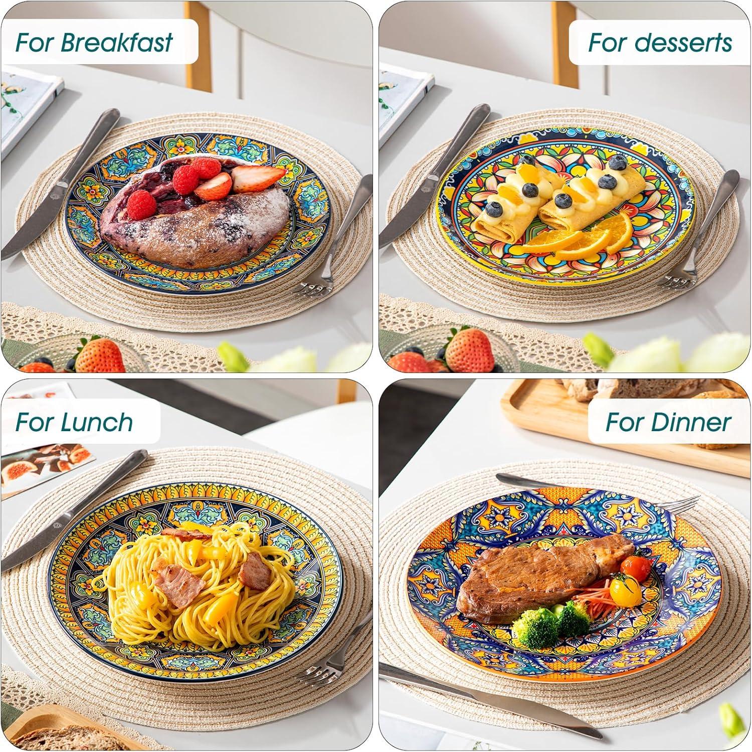 image:imagevancasso Bohemian Dinner Plates Set of 6 105 Inch Ceramic Kitchen Plates for Dinner Colorful Printed Dishes for Dining Microwave amp Dishwasher Safe Plate Set Series KRVI85in