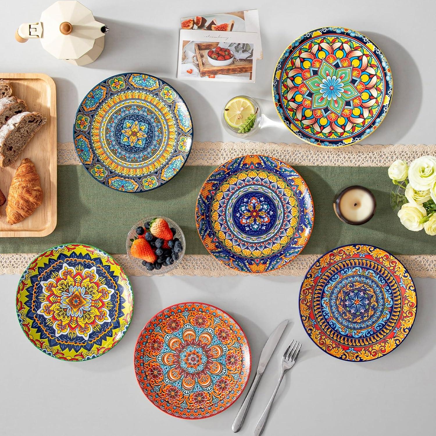 image:imagevancasso Bohemian Dinner Plates Set of 6 105 Inch Ceramic Kitchen Plates for Dinner Colorful Printed Dishes for Dining Microwave amp Dishwasher Safe Plate Set Series KRVI85in