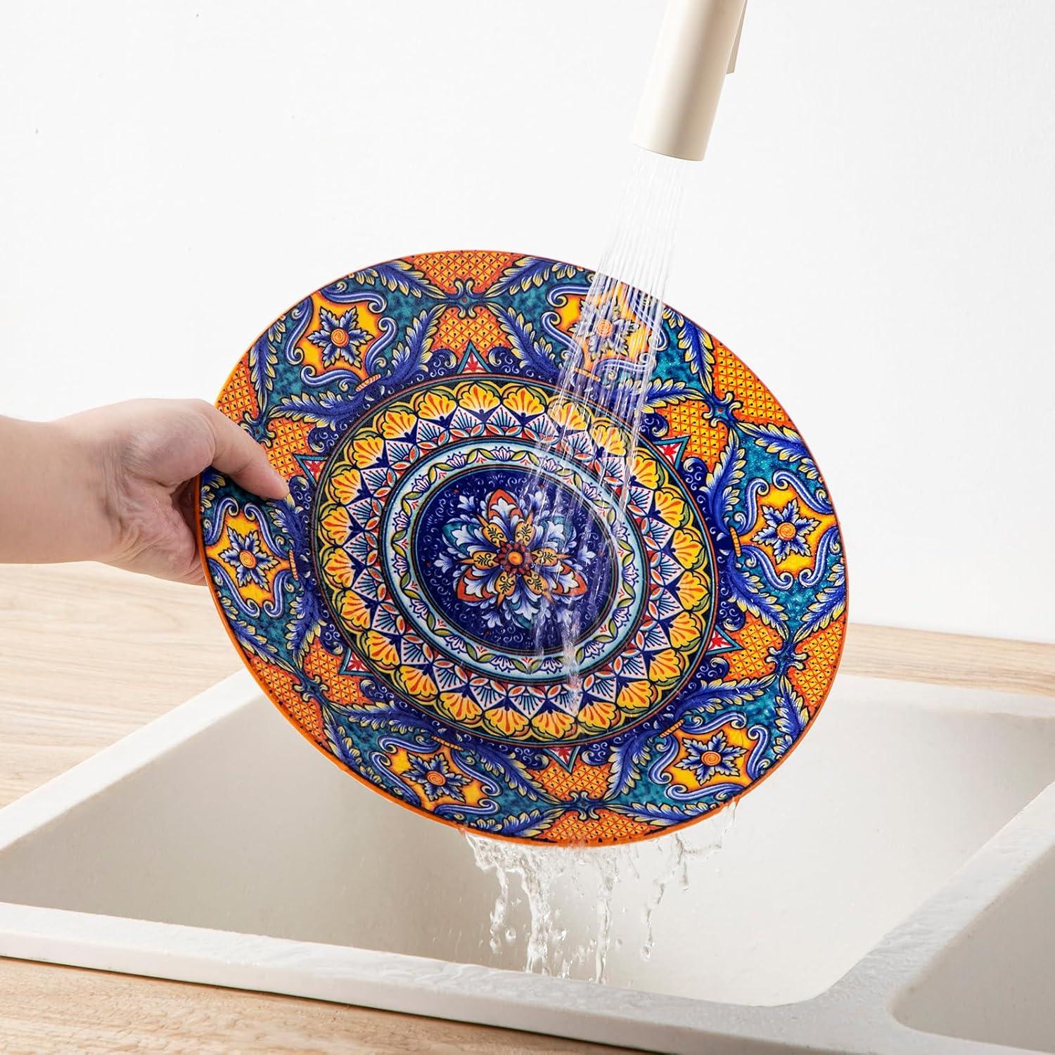image:imagevancasso Plates and Bowls Sets12Piece Porcelain Dinnerware Set Service for 4 Bohemian Style Dishes Set for 4 Kitchen Dinner Set Microwave and Dishwasher Safe Scratch Resistant Series KRVIService for 6 24 Pcs