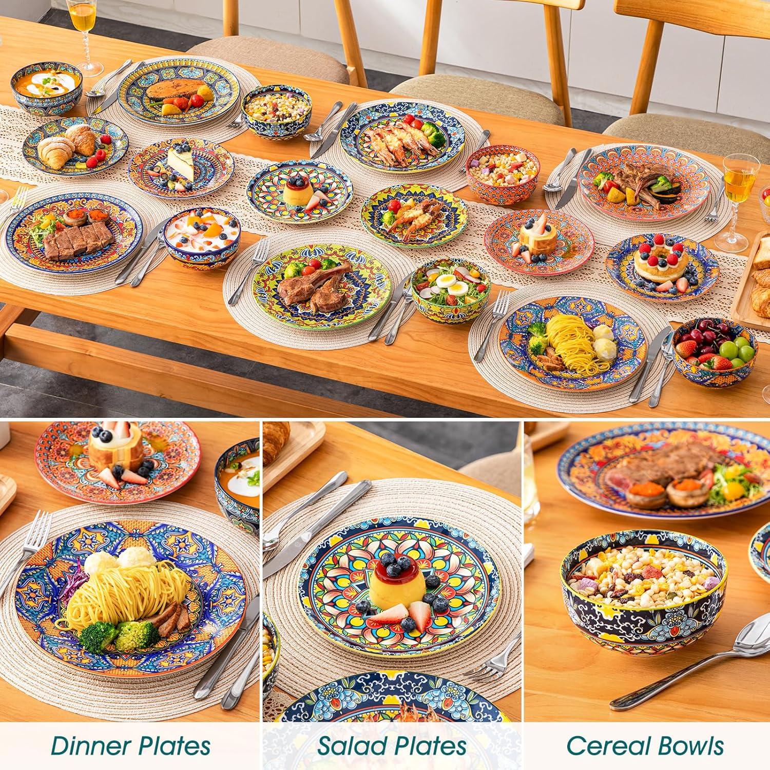 image:imagevancasso Plates and Bowls Sets12Piece Porcelain Dinnerware Set Service for 4 Bohemian Style Dishes Set for 4 Kitchen Dinner Set Microwave and Dishwasher Safe Scratch Resistant Series KRVIService for 6 18 Pcs