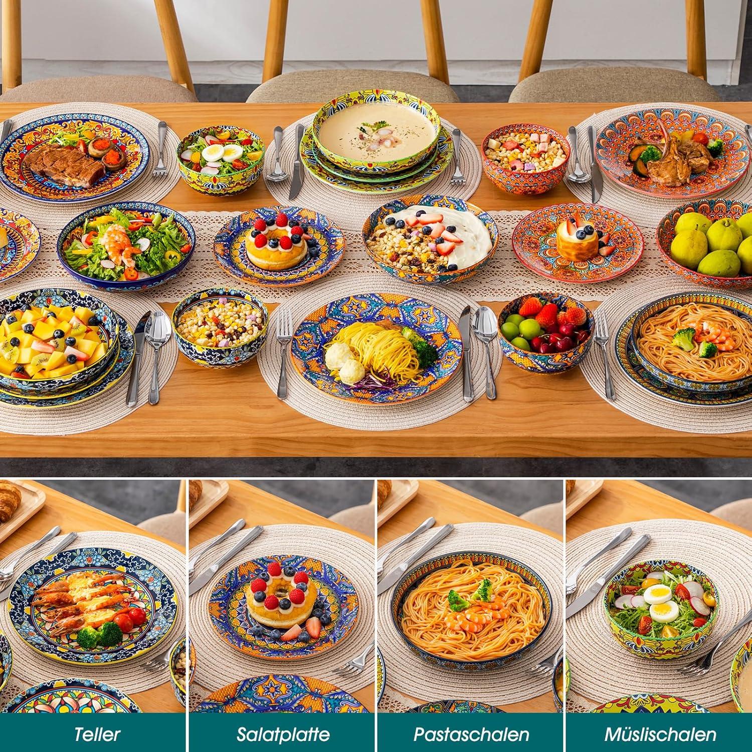 image:imagevancasso Plates and Bowls Sets12Piece Porcelain Dinnerware Set Service for 4 Bohemian Style Dishes Set for 4 Kitchen Dinner Set Microwave and Dishwasher Safe Scratch Resistant Series KRVIService for 6 24 Pcs