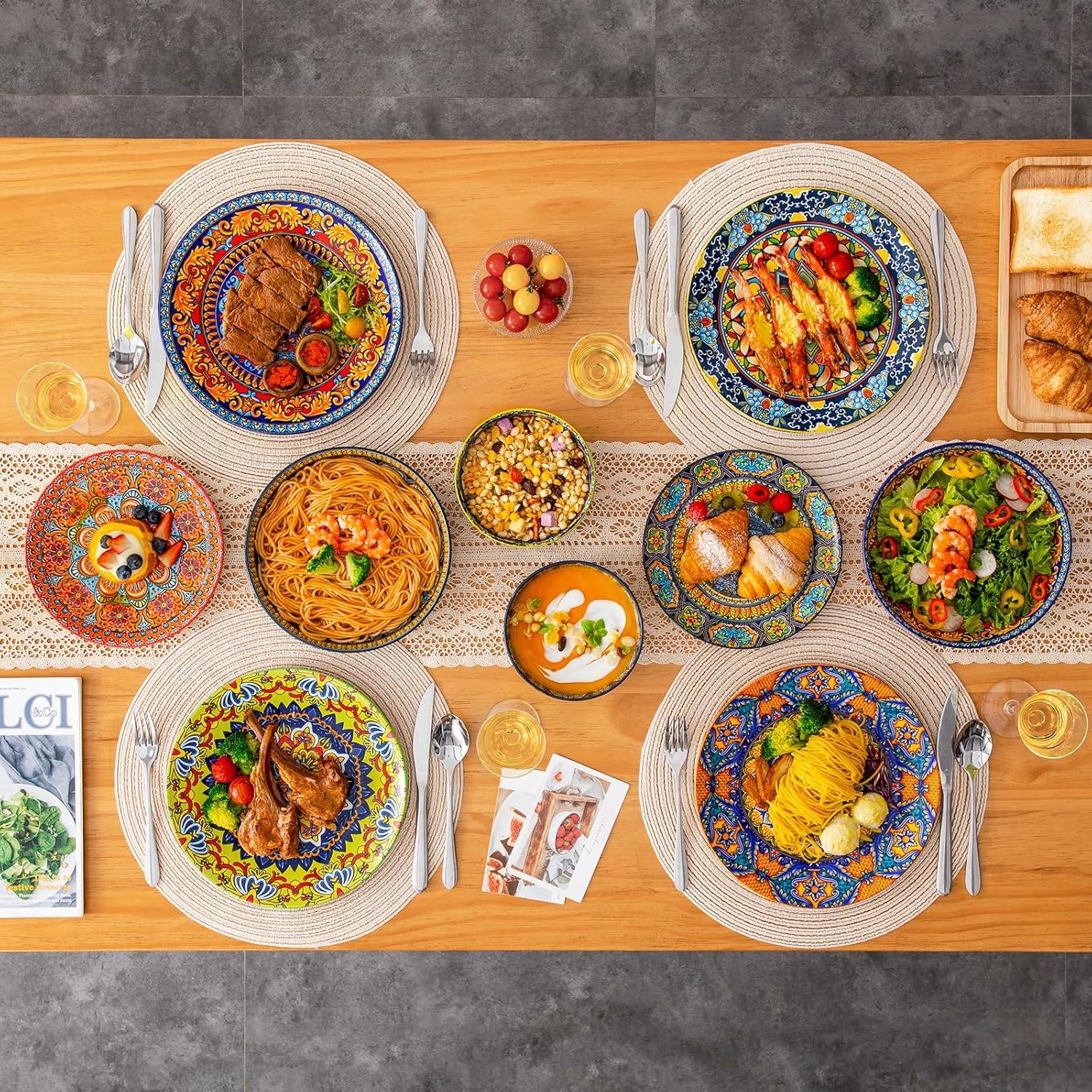 image:imagevancasso Plates and Bowls Sets12Piece Porcelain Dinnerware Set Service for 4 Bohemian Style Dishes Set for 4 Kitchen Dinner Set Microwave and Dishwasher Safe Scratch Resistant Series KRVIService for 6 24 Pcs