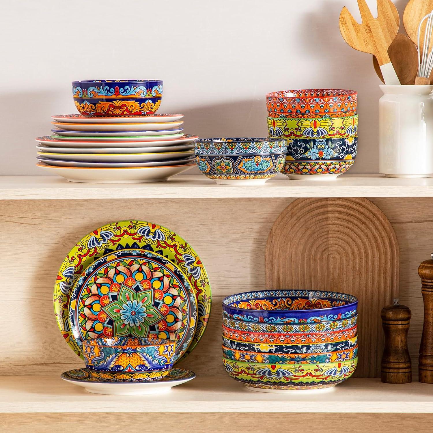 image:imagevancasso Plates and Bowls Sets12Piece Porcelain Dinnerware Set Service for 4 Bohemian Style Dishes Set for 4 Kitchen Dinner Set Microwave and Dishwasher Safe Scratch Resistant Series KRVIService for 6 24 Pcs