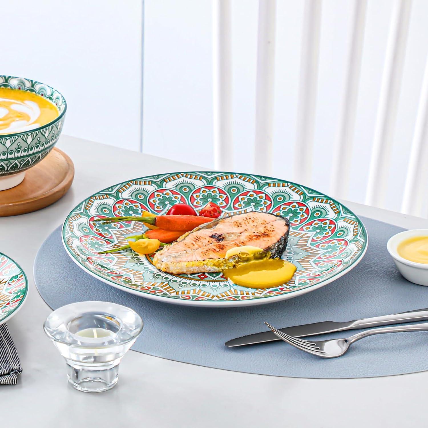image:imagevancasso 24 Pieces Plates and Bowls Set Bohemian Style Dinnerware Sets Service for 6 Porcelain Boho Dishes Set for Kitchen Housewaring Gift Dishwasher and Microwave Safe Series KRVIService for 4 12 pcs