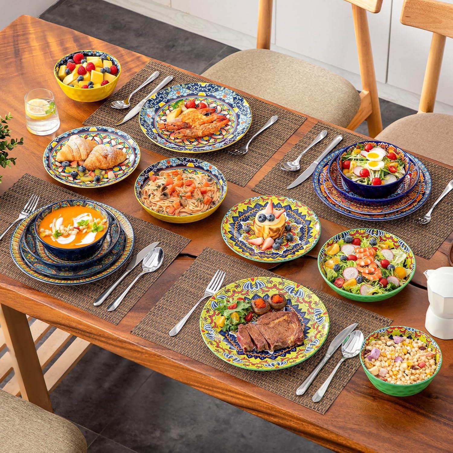image:imagevancasso 24 Pieces Plates and Bowls Set Bohemian Style Dinnerware Sets Service for 6 Porcelain Boho Dishes Set for Kitchen Housewaring Gift Dishwasher and Microwave Safe Series KRVIService for 4 16 PCS
