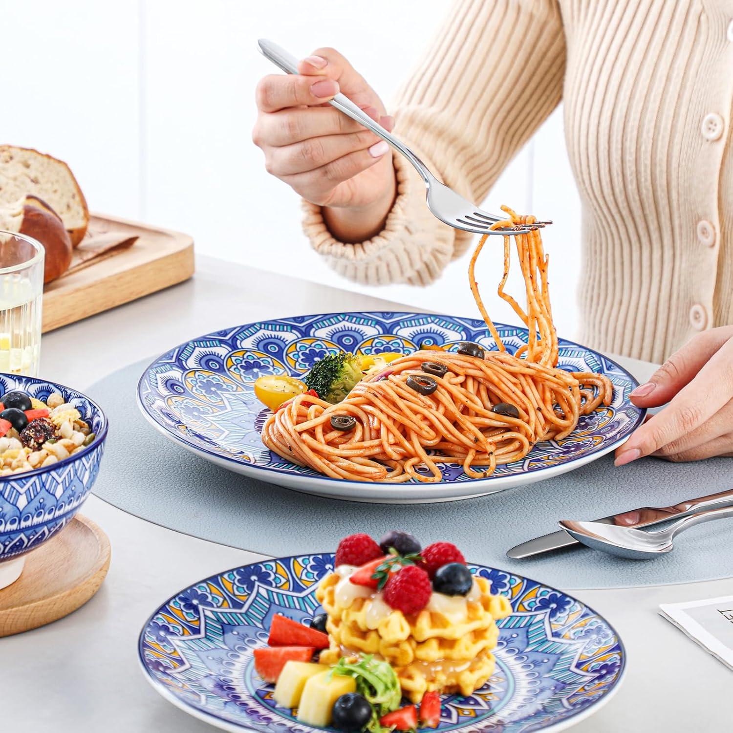 image:imagevancasso 24 Pieces Plates and Bowls Set Bohemian Style Dinnerware Sets Service for 6 Porcelain Boho Dishes Set for Kitchen Housewaring Gift Dishwasher and Microwave Safe Series KRVIService for 4 12 pcs