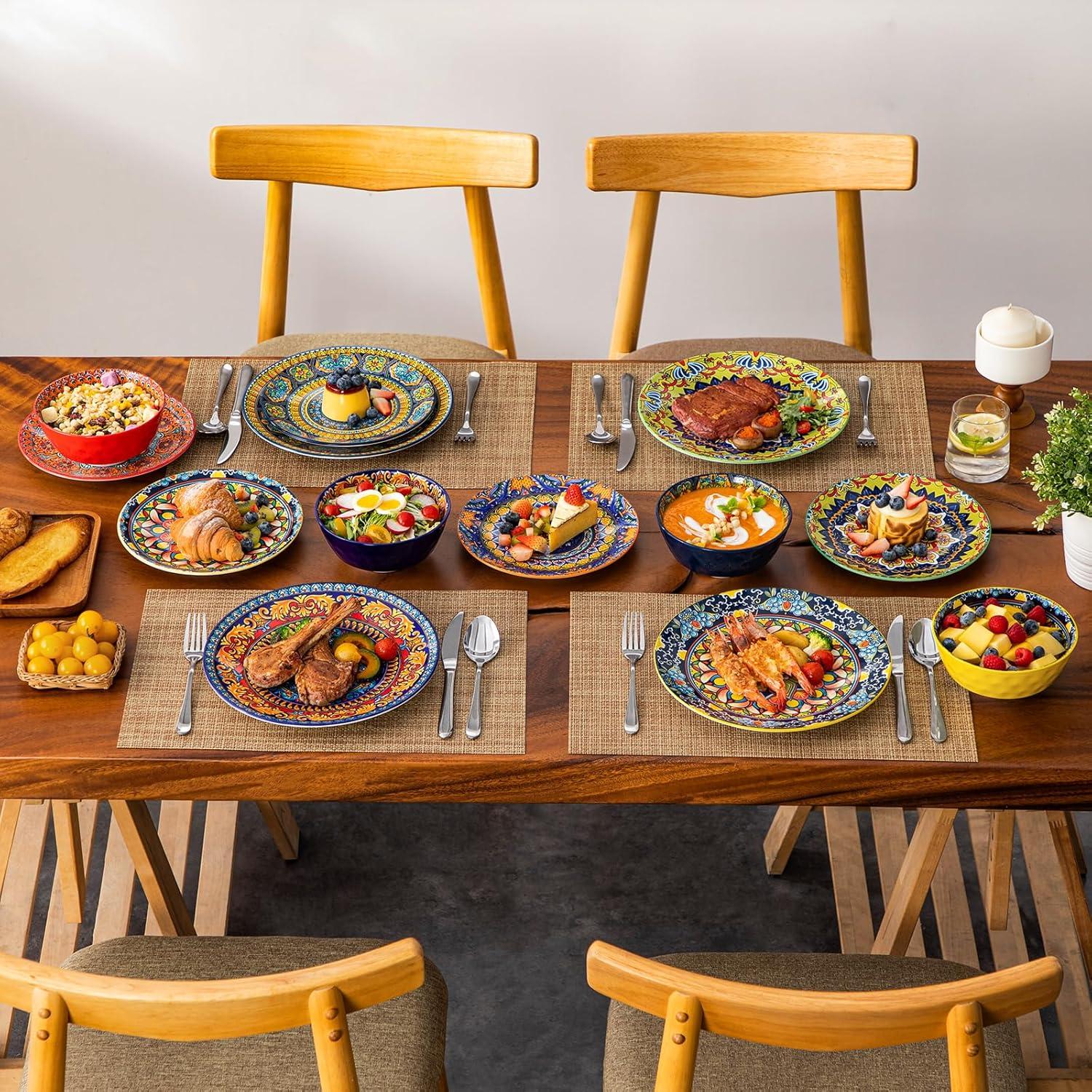 image:imagevancasso 24 Pieces Plates and Bowls Set Bohemian Style Dinnerware Sets Service for 6 Porcelain Boho Dishes Set for Kitchen Housewaring Gift Dishwasher and Microwave Safe Series KRVIService for 6 18 PCS