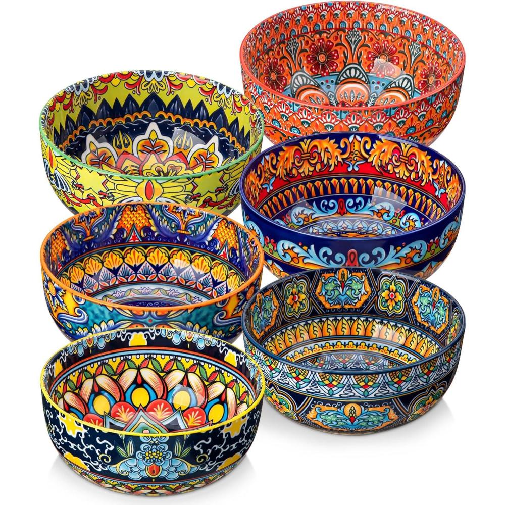 image:imagevancasso Cereal Bowls Set of 6 Porcelain Bowls for Eating 28 oz Colorful Soup Bowls Bohemian Ceramic Bowls for Salad Fruit Pasta Microwave amp Dishwasher Safe Bowls Set