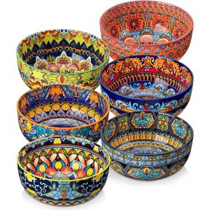 vancasso Cereal Bowls Set of 6, Porcelain Bowls for Eating, 28 oz Colorful Soup Bowls, Bohemian Ceramic Bowls for Salad, Fruit, Pasta, Microwave & Dishwasher Safe Bowls Set