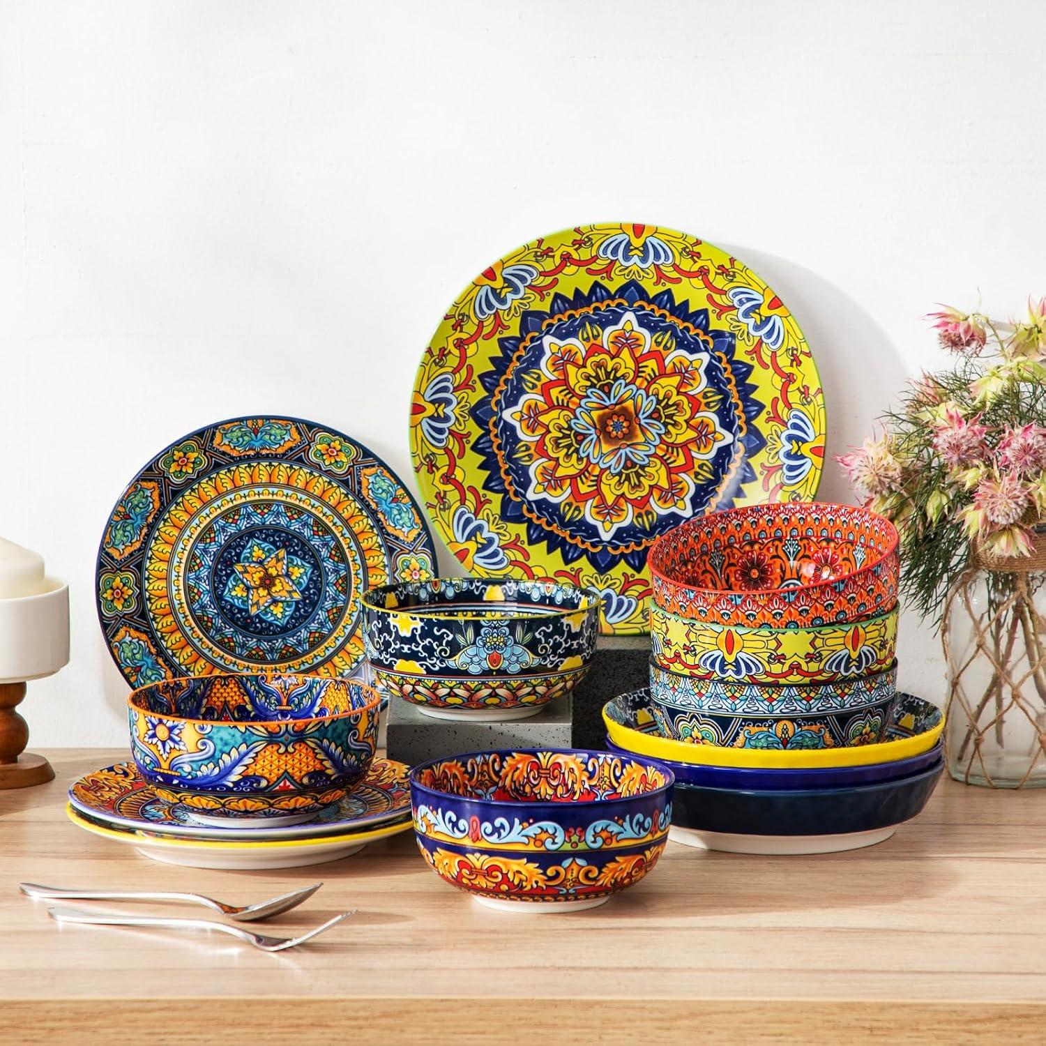 image:imagevancasso Cereal Bowls Set of 6 Porcelain Bowls for Eating 28 oz Colorful Soup Bowls Bohemian Ceramic Bowls for Salad Fruit Pasta Microwave amp Dishwasher Safe Bowls Set