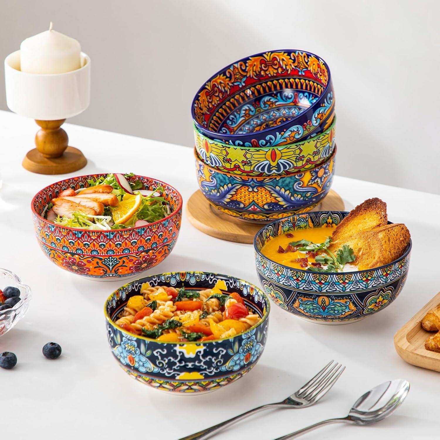 image:imagevancasso Cereal Bowls Set of 6 Porcelain Bowls for Eating 28 oz Colorful Soup Bowls Bohemian Ceramic Bowls for Salad Fruit Pasta Microwave amp Dishwasher Safe Bowls Set