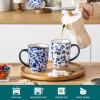 vancasso SELENE Coffee Mugs Set of 6, 12 Oz Porcelain Coffee Cups with Handle, Ceramic Tea Cup for Cappuccino, Latte, Tea, Cocoa, Dishwasher & Microwave Safe Gift Sets, Vintage Blue(16 Ounce)