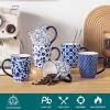 vancasso SELENE Coffee Mugs Set of 6, 12 Oz Porcelain Coffee Cups with Handle, Ceramic Tea Cup for Cappuccino, Latte, Tea, Cocoa, Dishwasher & Microwave Safe Gift Sets, Vintage Blue(16 Ounce)