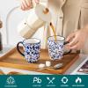 vancasso SELENE Coffee Mugs Set of 6, 12 Oz Porcelain Coffee Cups with Handle, Ceramic Tea Cup for Cappuccino, Latte, Tea, Cocoa, Dishwasher & Microwave Safe Gift Sets, Vintage Blue(12 Ounce)
