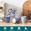 vancasso SELENE Coffee Mugs Set of 6, 12 Oz Porcelain Coffee Cups with Handle, Ceramic Tea Cup for Cappuccino, Latte, Tea, Cocoa, Dishwasher & Microwave Safe Gift Sets, Vintage Blue(12 Ounce)