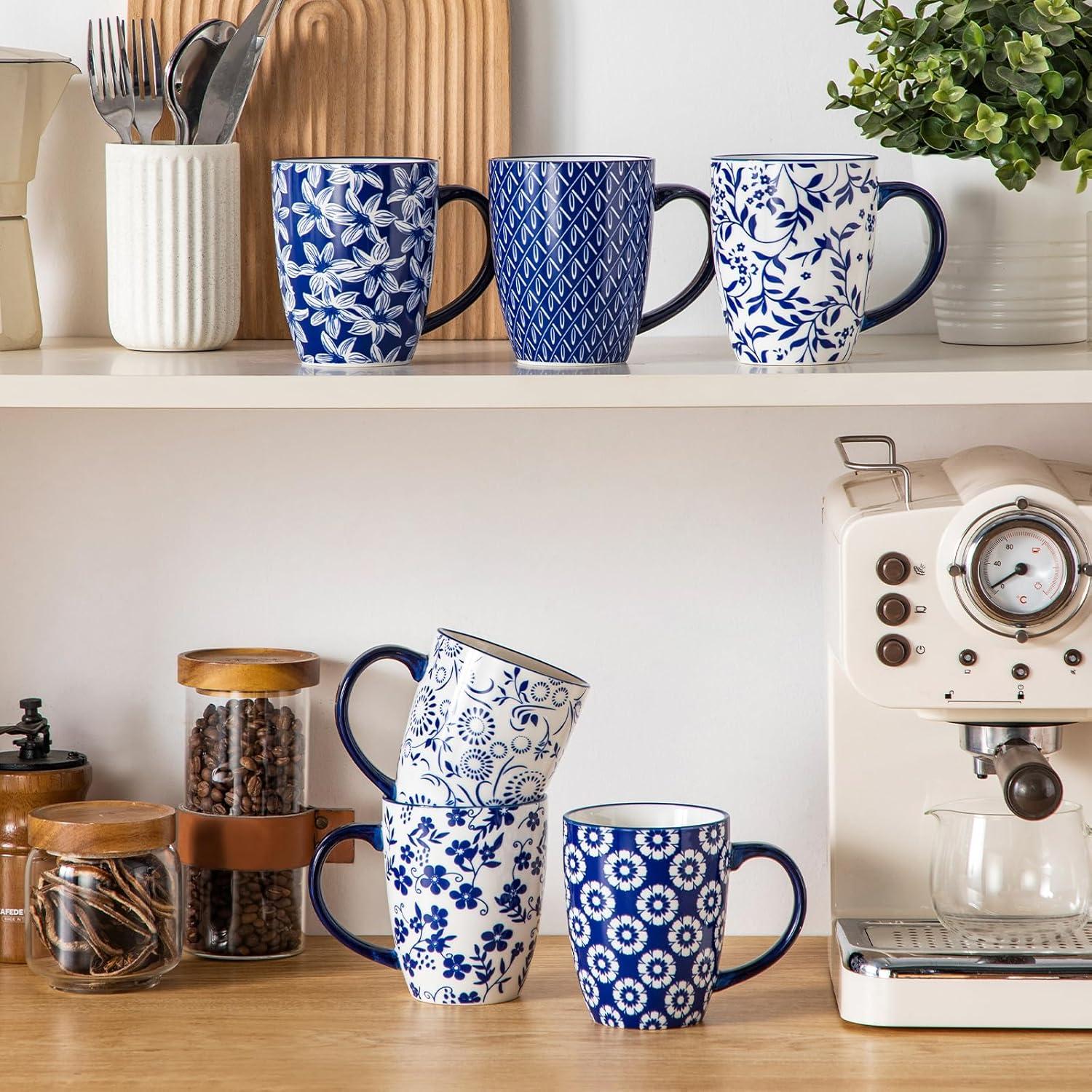 image:imagevancasso SELENE Coffee Mugs Set of 6 12 Oz Porcelain Coffee Cups with Handle Ceramic Tea Cup for Cappuccino Latte Tea Cocoa Dishwasher amp Microwave Safe Gift Sets Vintage Blue16 Ounce