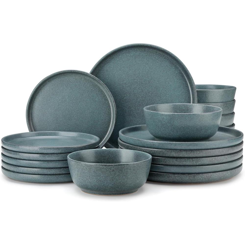 image:imagevancasso ZERMATT Dinnerware Set for 8 24 Pieces Plates and Bowls Sets for Kitchen Stoneware Dish Set with Scratch Resistant Dishwasher amp Microwave Safe BlueSmoky Teal
