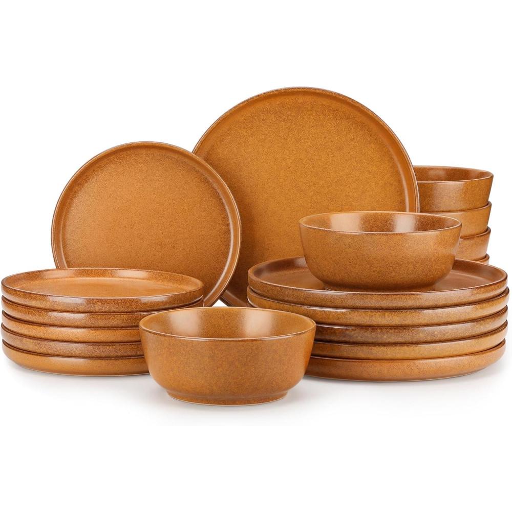 image:imagevancasso ZERMATT Dinnerware Set for 8 24 Pieces Plates and Bowls Sets for Kitchen Stoneware Dish Set with Scratch Resistant Dishwasher amp Microwave Safe BlueCaramel Yellow