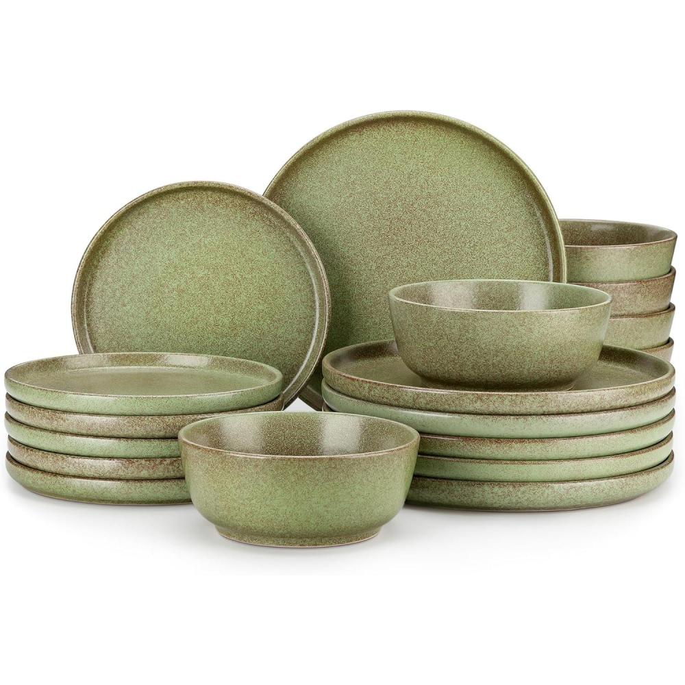 image:imagevancasso ZERMATT Dinnerware Set for 8 24 Pieces Plates and Bowls Sets for Kitchen Stoneware Dish Set with Scratch Resistant Dishwasher amp Microwave Safe BlueMossy Green