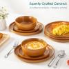 vancasso ZERMATT Dinnerware Set for 8, 24 Pieces Plates and Bowls Sets for Kitchen, Stoneware Dish Set with Scratch Resistant, Dishwasher & Microwave Safe, Blue(Caramel Yellow)