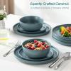vancasso ZERMATT Dinnerware Set for 8, 24 Pieces Plates and Bowls Sets for Kitchen, Stoneware Dish Set with Scratch Resistant, Dishwasher & Microwave Safe, Blue(Smoky Teal)