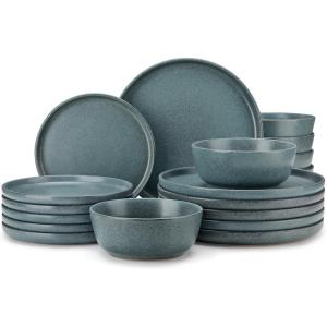 vancasso ZERMATT Dinnerware Set for 8, 24 Pieces Plates and Bowls Sets for Kitchen, Stoneware Dish Set with Scratch Resistant, Dishwasher & Microwave Safe, Blue(Smoky Teal)