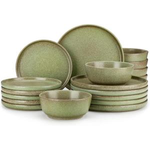 vancasso ZERMATT Dinnerware Set for 8, 24 Pieces Plates and Bowls Sets for Kitchen, Stoneware Dish Set with Scratch Resistant, Dishwasher & Microwave Safe, Blue(Mossy Green)