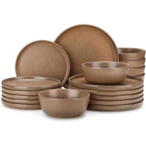 vancasso ZERMATT Dinnerware Set for 8, 24 Pieces Plates and Bowls Sets for Kitchen, Stoneware Dish Set with Scratch Resistant, Dishwasher & Microwave Safe, Blue(Muted Brown)