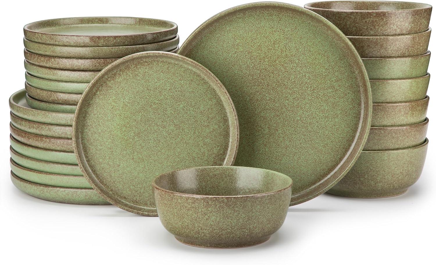 image:imagevancasso ZERMATT Dinnerware Set for 8 24 Pieces Plates and Bowls Sets for Kitchen Stoneware Dish Set with Scratch Resistant Dishwasher amp Microwave Safe BlueMossy Green