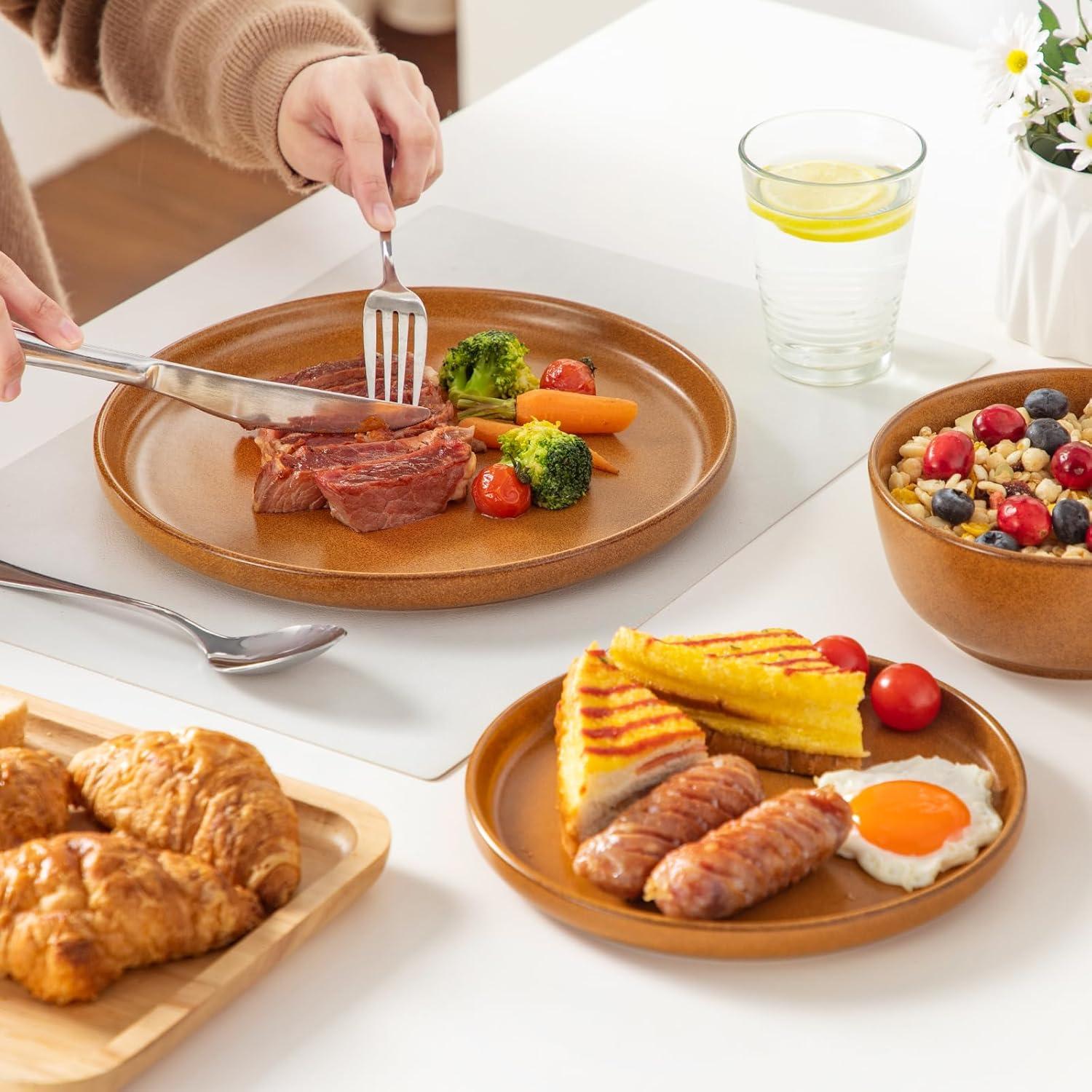 image:imagevancasso ZERMATT Dinnerware Set for 8 24 Pieces Plates and Bowls Sets for Kitchen Stoneware Dish Set with Scratch Resistant Dishwasher amp Microwave Safe BlueCaramel Yellow