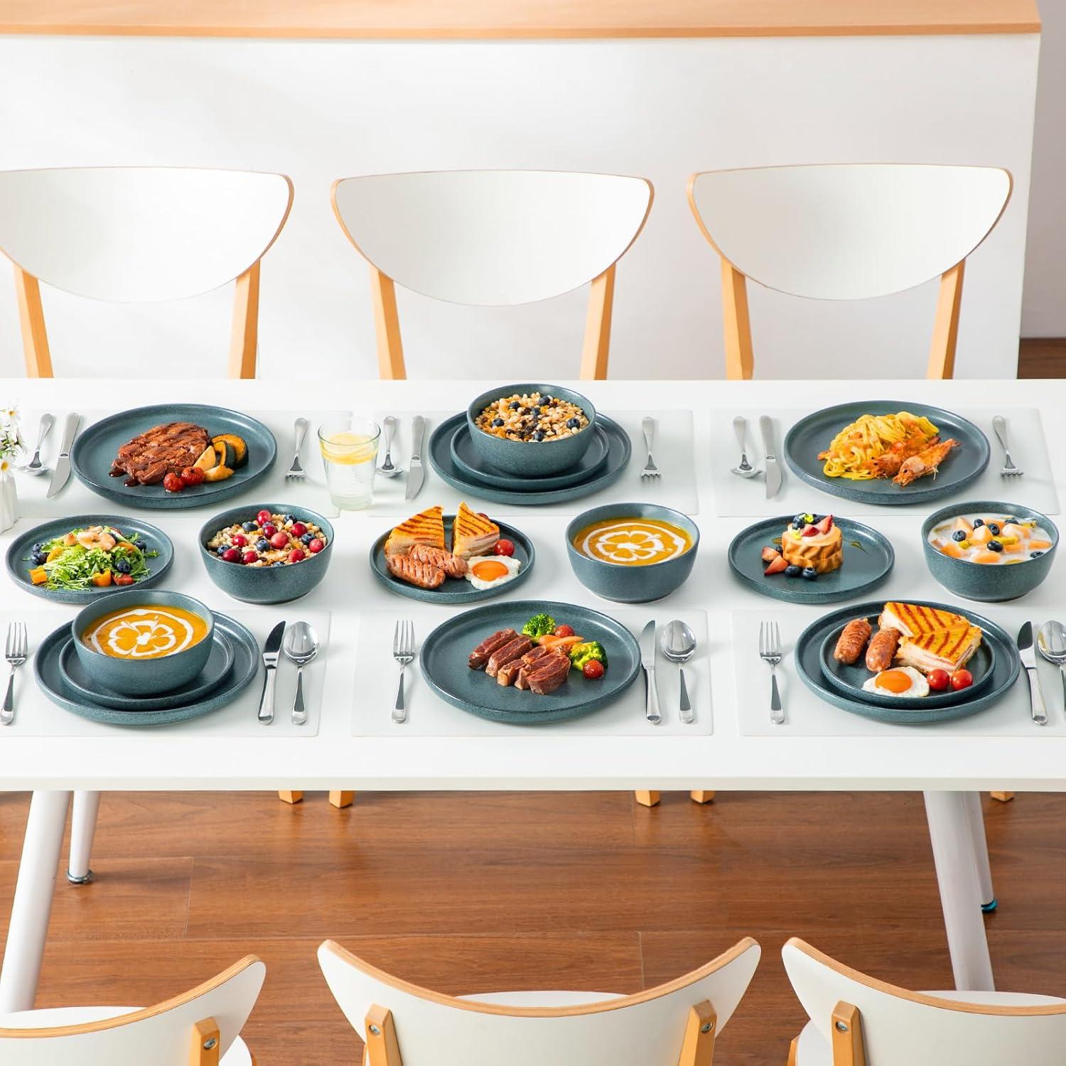 image:imagevancasso ZERMATT Dinnerware Set for 8 24 Pieces Plates and Bowls Sets for Kitchen Stoneware Dish Set with Scratch Resistant Dishwasher amp Microwave Safe BlueSmoky Teal