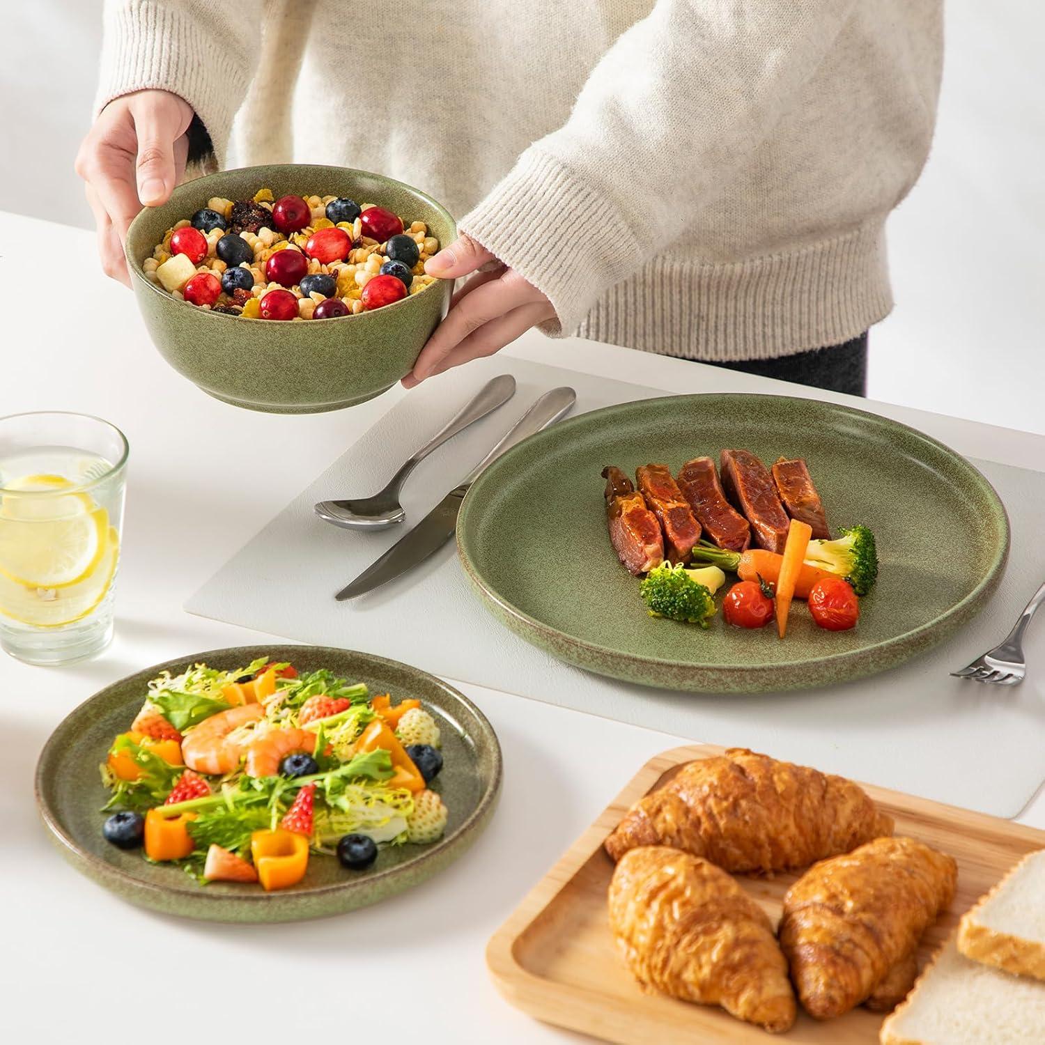 image:imagevancasso ZERMATT Dinnerware Set for 8 24 Pieces Plates and Bowls Sets for Kitchen Stoneware Dish Set with Scratch Resistant Dishwasher amp Microwave Safe BlueMossy Green
