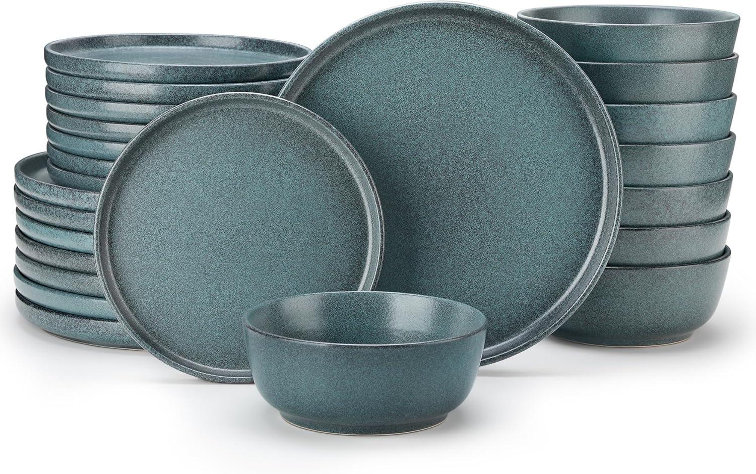 image:imagevancasso ZERMATT Dinnerware Set for 8 24 Pieces Plates and Bowls Sets for Kitchen Stoneware Dish Set with Scratch Resistant Dishwasher amp Microwave Safe BlueSmoky Teal