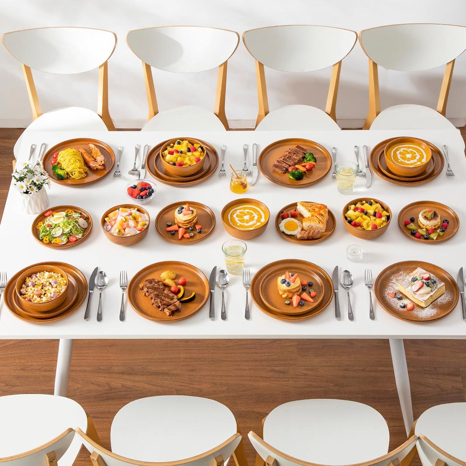 image:imagevancasso ZERMATT Dinnerware Set for 8 24 Pieces Plates and Bowls Sets for Kitchen Stoneware Dish Set with Scratch Resistant Dishwasher amp Microwave Safe BlueCaramel Yellow