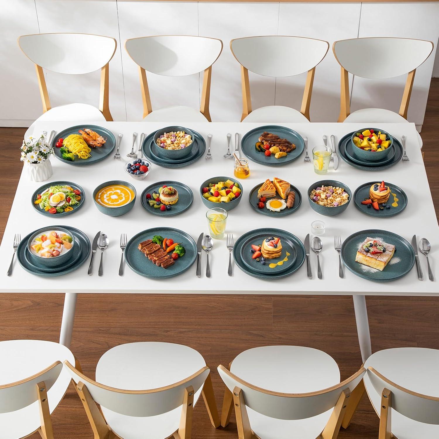 image:imagevancasso ZERMATT Dinnerware Set for 8 24 Pieces Plates and Bowls Sets for Kitchen Stoneware Dish Set with Scratch Resistant Dishwasher amp Microwave Safe BlueSmoky Teal