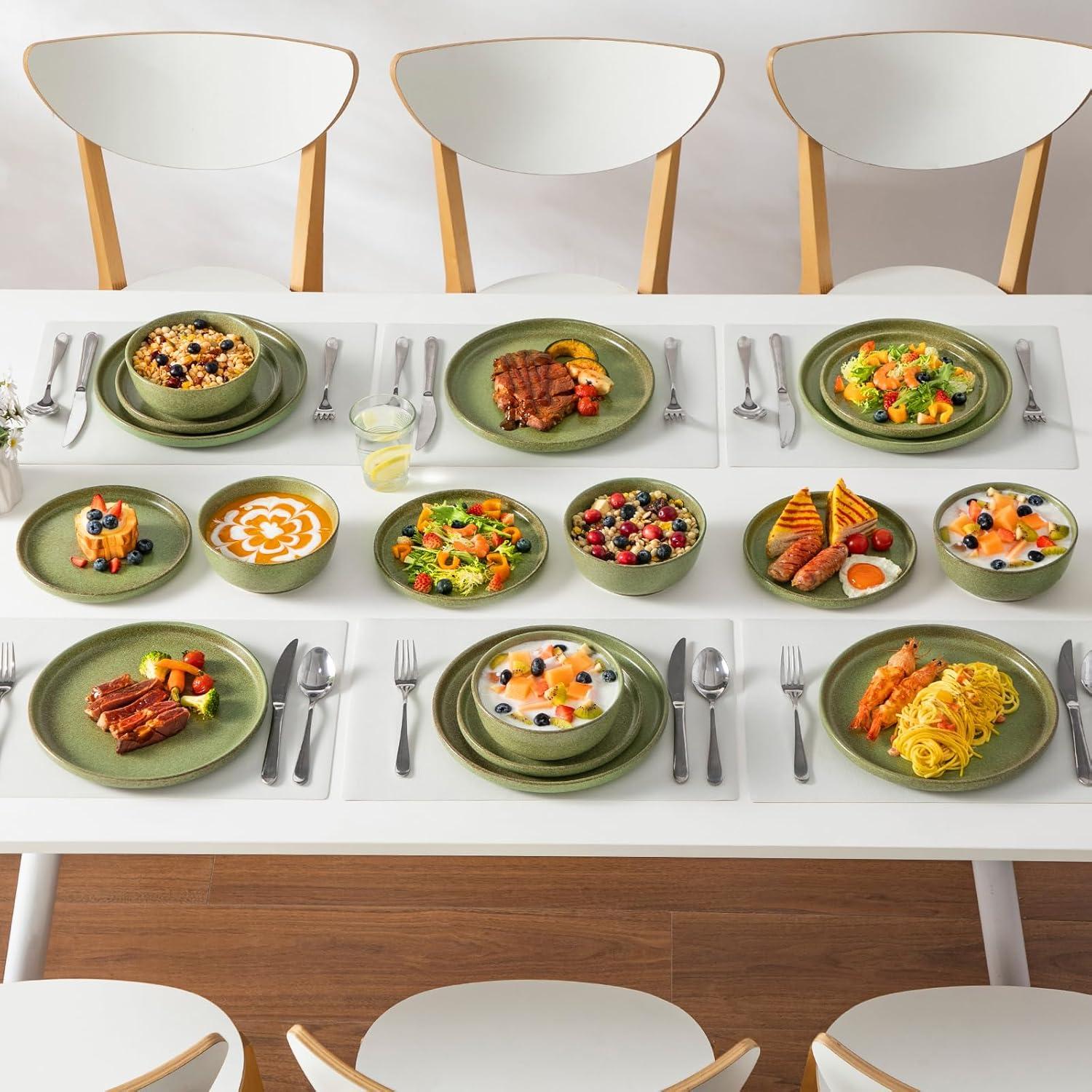 image:imagevancasso ZERMATT Dinnerware Set for 8 24 Pieces Plates and Bowls Sets for Kitchen Stoneware Dish Set with Scratch Resistant Dishwasher amp Microwave Safe BlueMossy Green