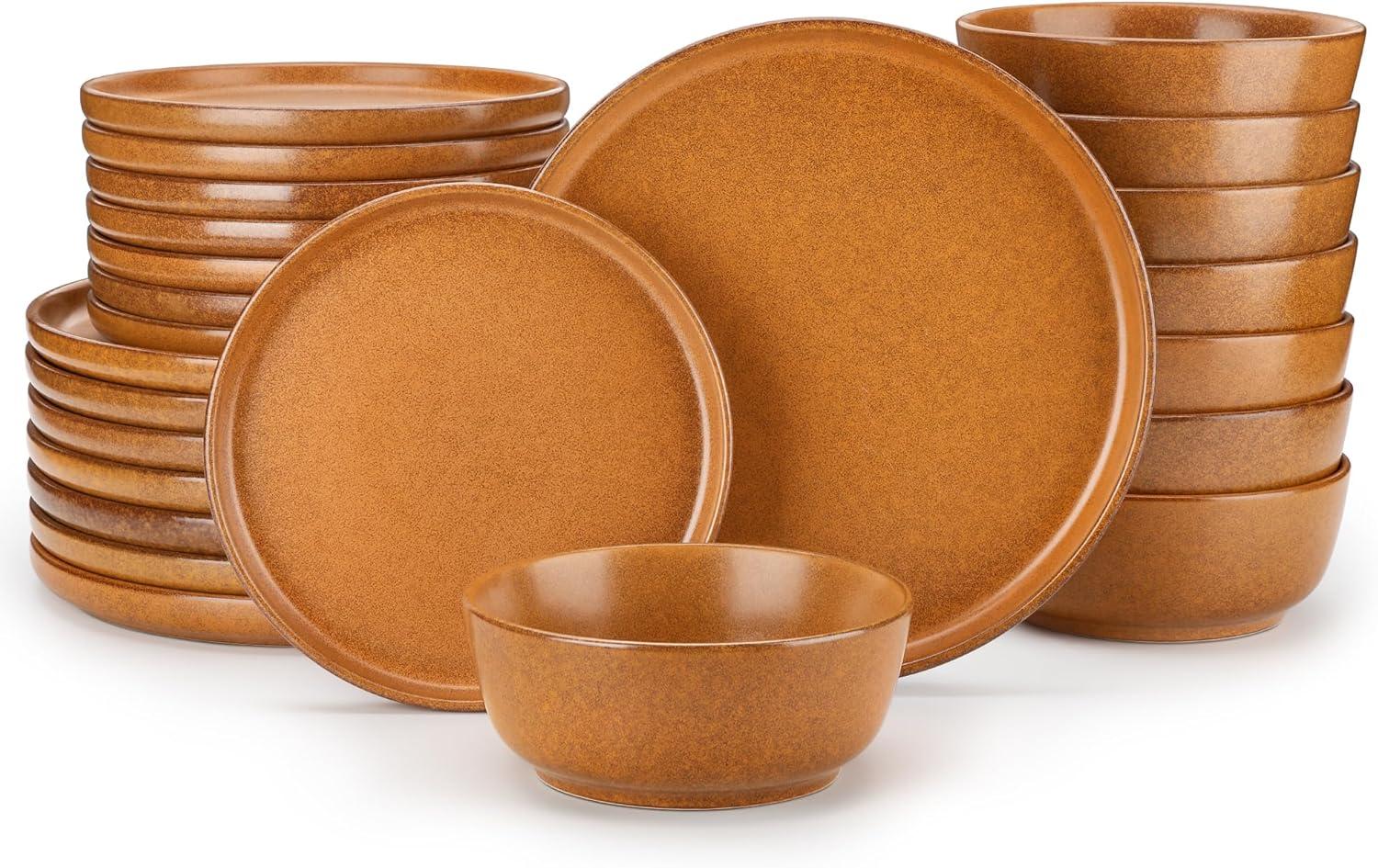 image:imagevancasso ZERMATT Dinnerware Set for 8 24 Pieces Plates and Bowls Sets for Kitchen Stoneware Dish Set with Scratch Resistant Dishwasher amp Microwave Safe BlueCaramel Yellow