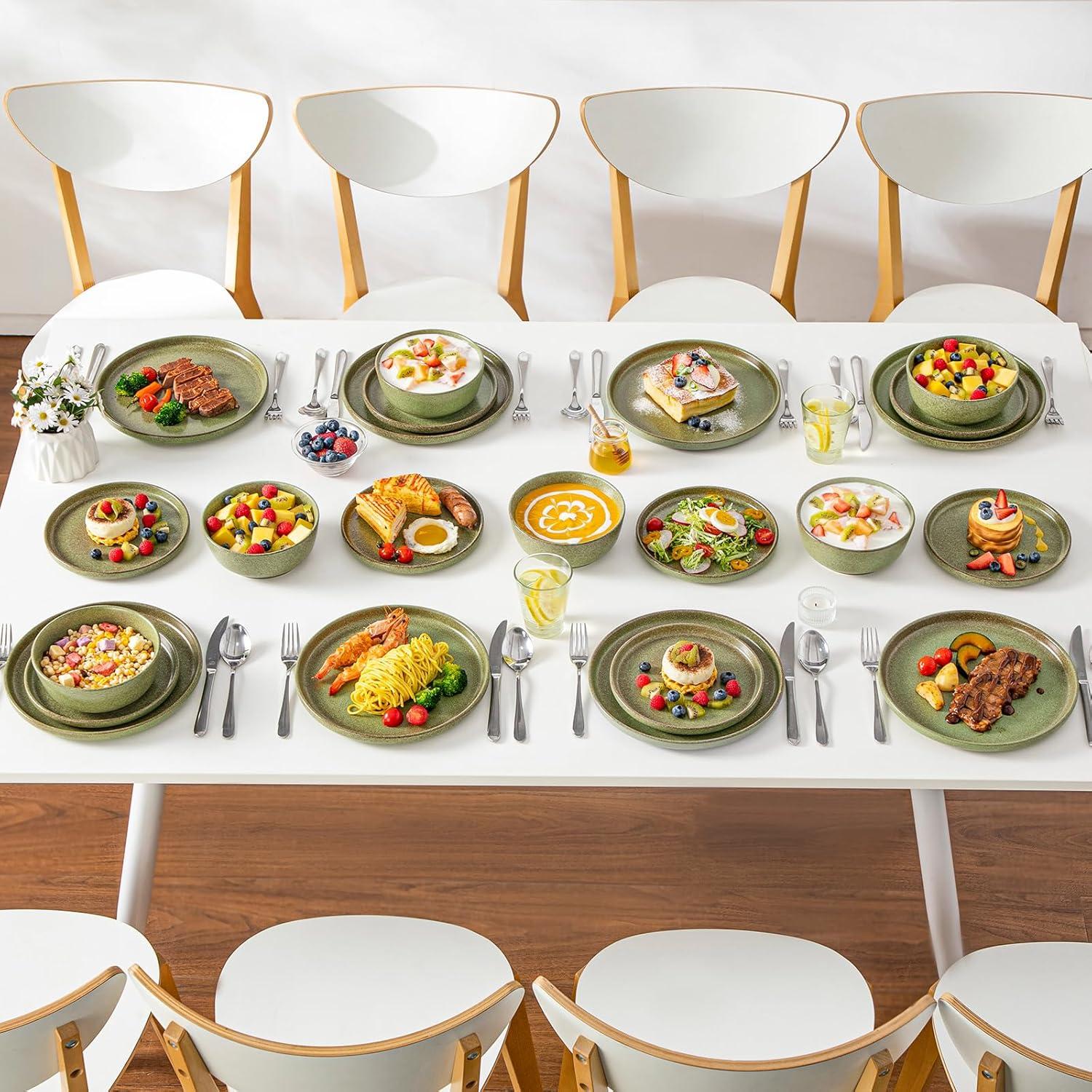 image:imagevancasso ZERMATT Dinnerware Set for 8 24 Pieces Plates and Bowls Sets for Kitchen Stoneware Dish Set with Scratch Resistant Dishwasher amp Microwave Safe BlueMossy Green
