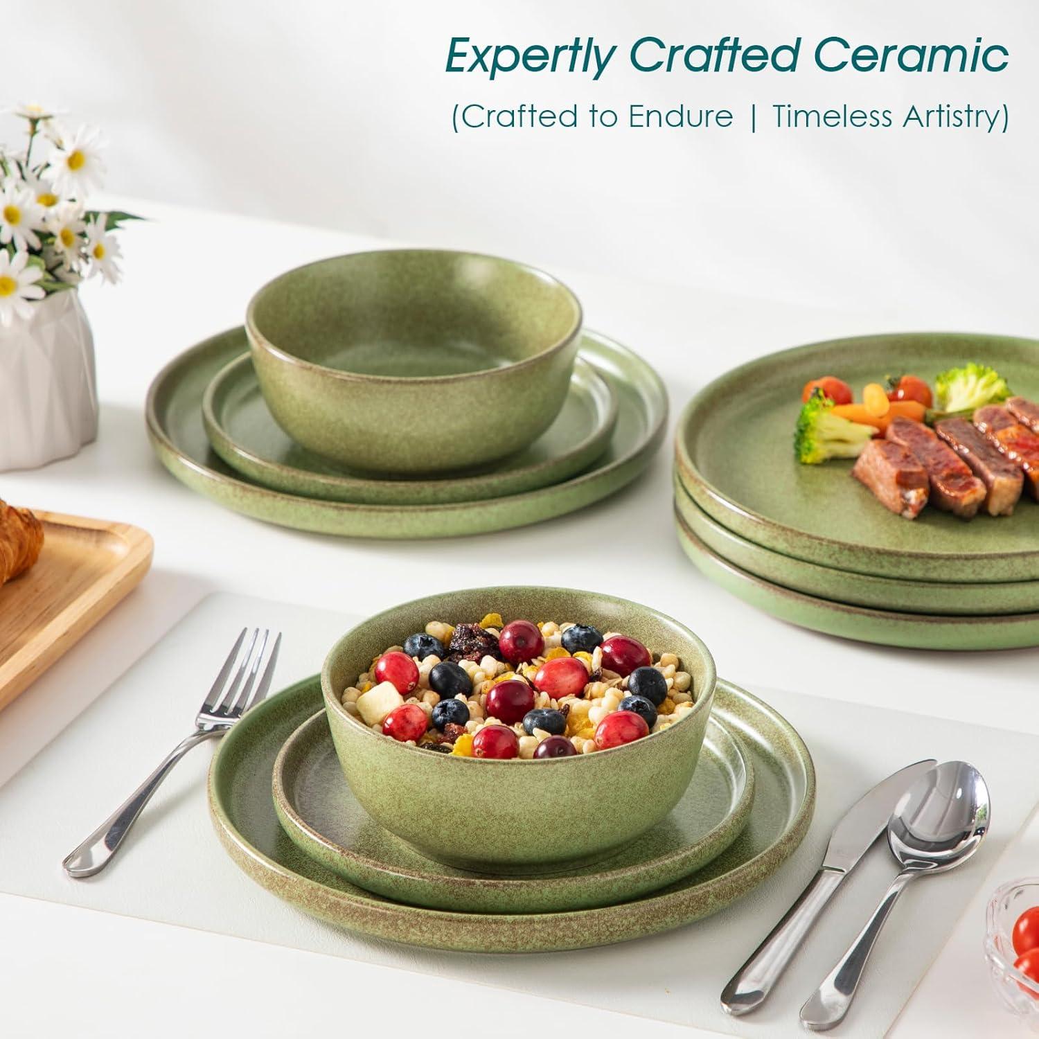 image:imagevancasso ZERMATT Dinnerware Set for 8 24 Pieces Plates and Bowls Sets for Kitchen Stoneware Dish Set with Scratch Resistant Dishwasher amp Microwave Safe BlueMossy Green