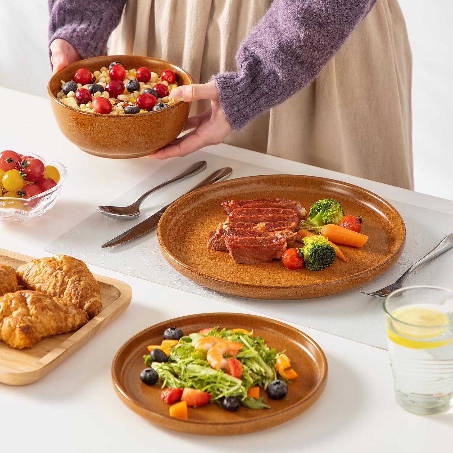 image:imagevancasso ZERMATT Dinnerware Set for 8 24 Pieces Plates and Bowls Sets for Kitchen Stoneware Dish Set with Scratch Resistant Dishwasher amp Microwave Safe BlueCaramel Yellow
