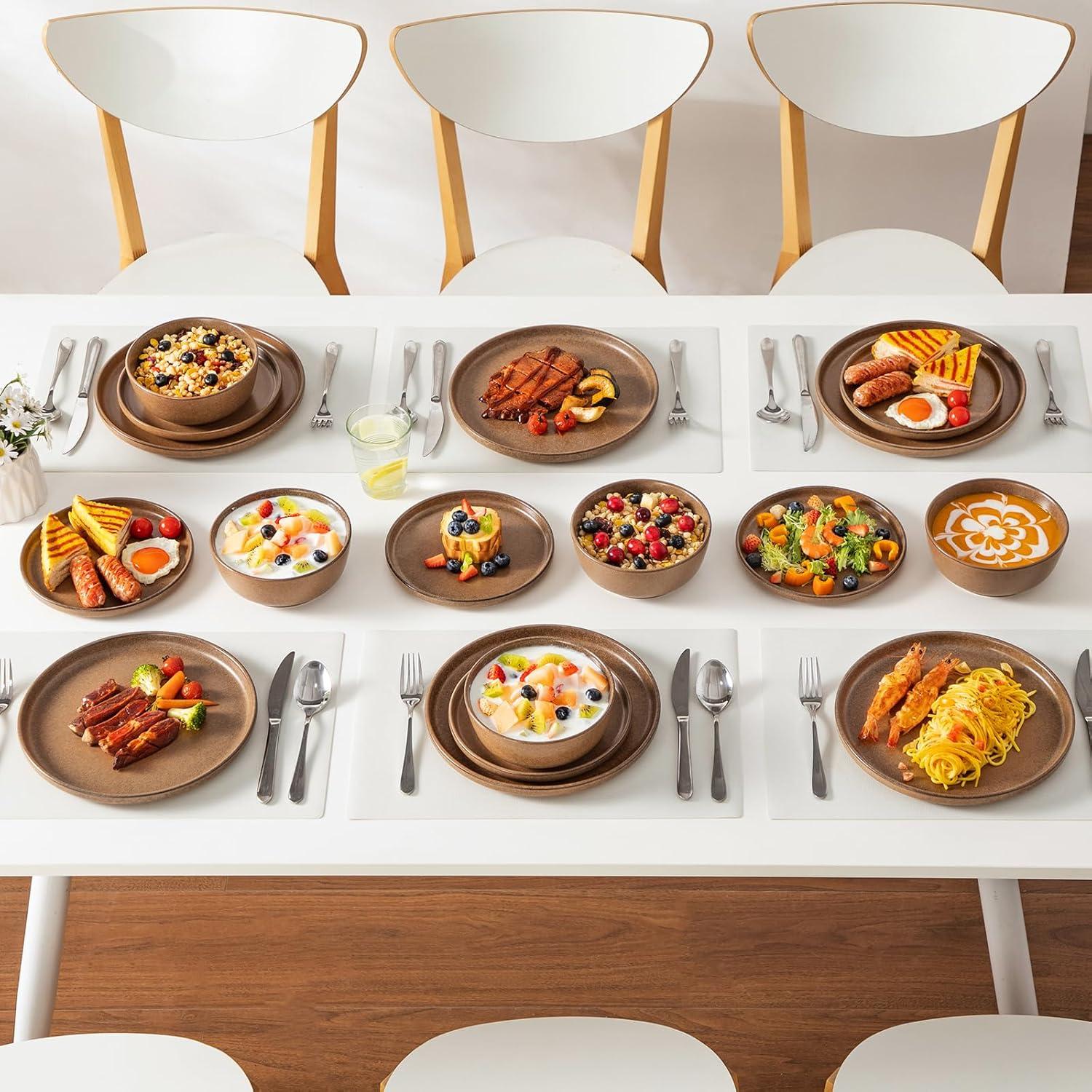 image:imagevancasso ZERMATT Dinnerware Set for 8 24 Pieces Plates and Bowls Sets for Kitchen Stoneware Dish Set with Scratch Resistant Dishwasher amp Microwave Safe BlueMuted Brown