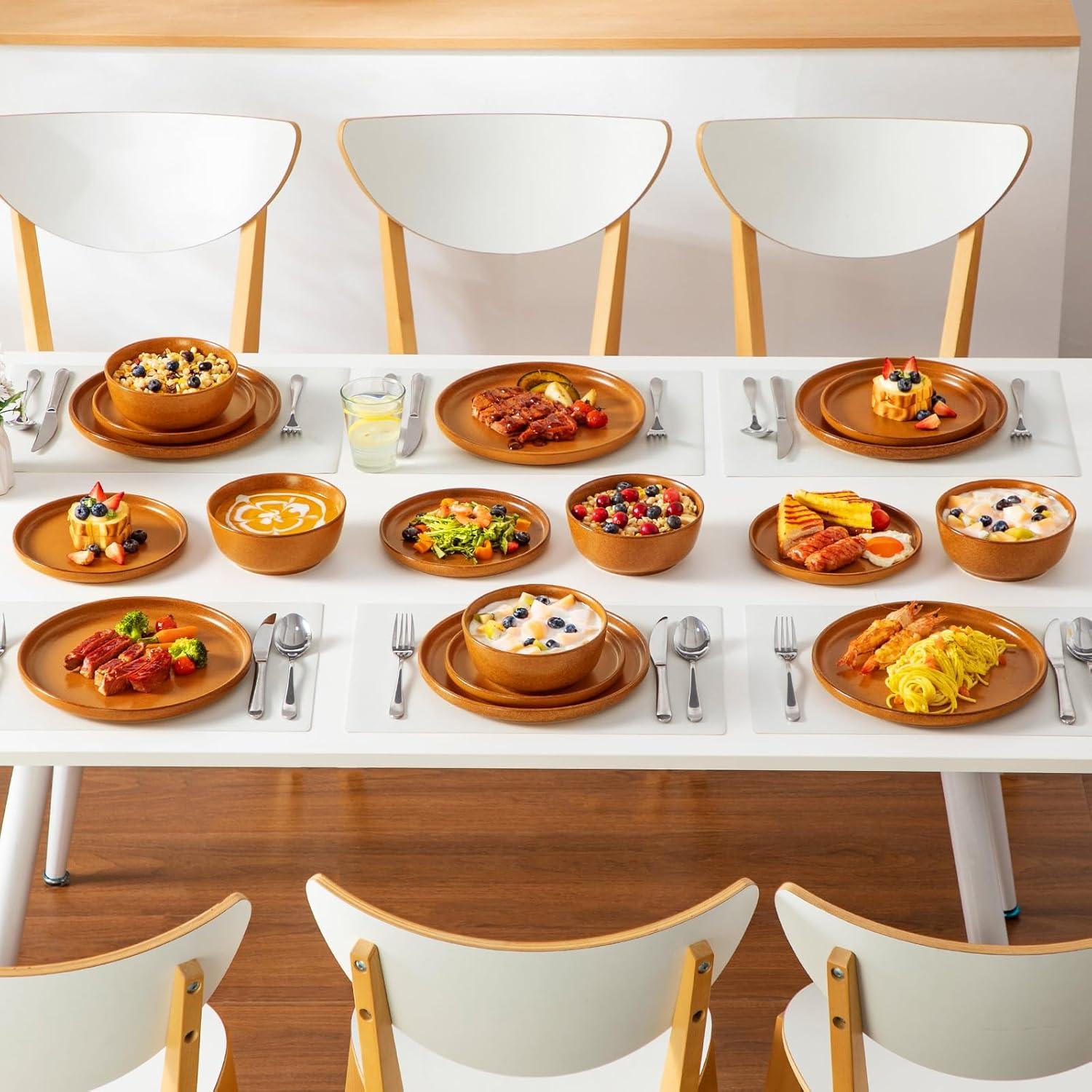 image:imagevancasso ZERMATT Dinnerware Set for 8 24 Pieces Plates and Bowls Sets for Kitchen Stoneware Dish Set with Scratch Resistant Dishwasher amp Microwave Safe BlueCaramel Yellow