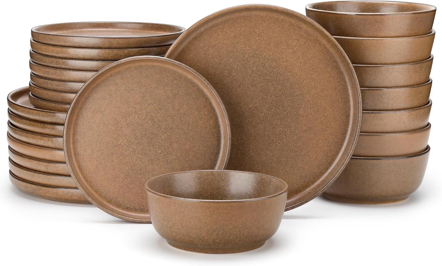 image:imagevancasso ZERMATT Dinnerware Set for 8 24 Pieces Plates and Bowls Sets for Kitchen Stoneware Dish Set with Scratch Resistant Dishwasher amp Microwave Safe BlueMuted Brown